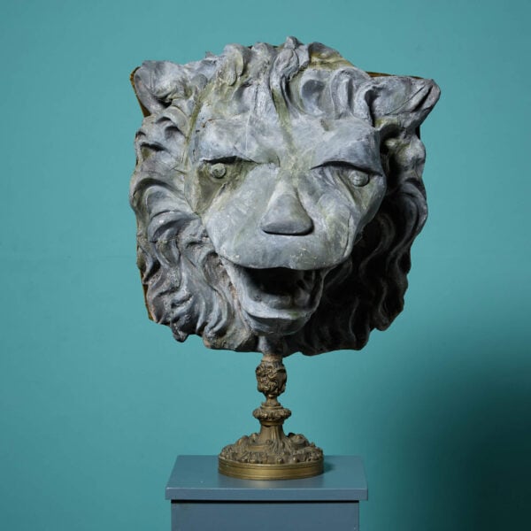 Large 19th Century French Decorative Zinc Lion Mask on Bronze Base