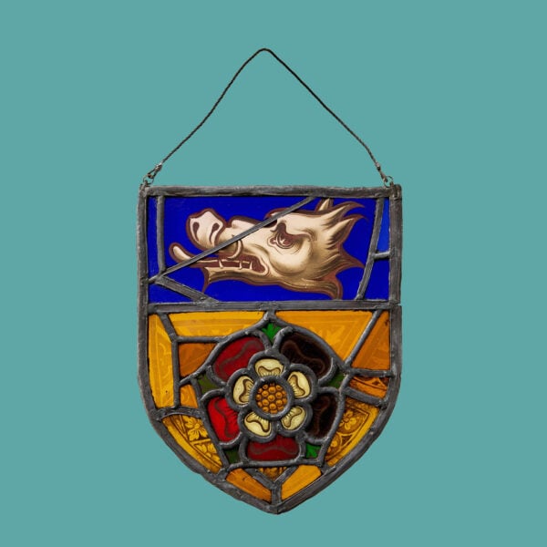 19th Century Armorial Stained Glass Shield Of A Boar
