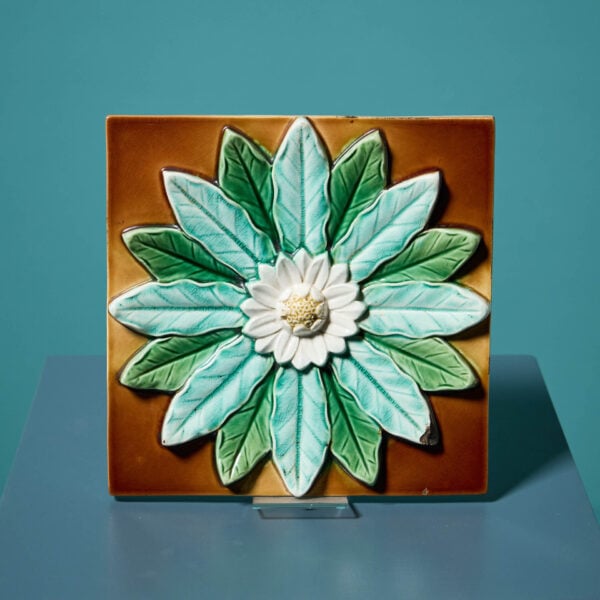 Antique Ceramic Glazed 8-Inch Decorative Flower Tile