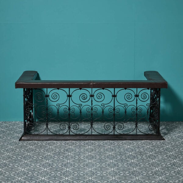 Victorian Style Wrought Iron & Brown Leather Club Fender