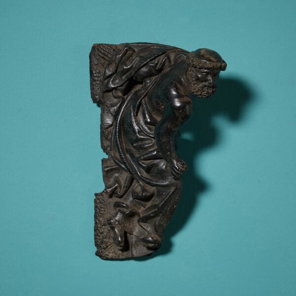 Antique Tudor Style Oak Wall Carving of a Recumbent Figure