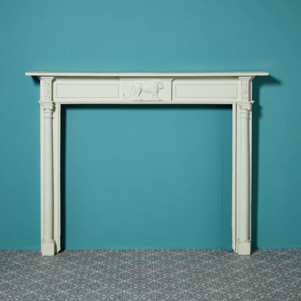 Georgian Painted & Carved Pine Fireplace with Lion Frieze