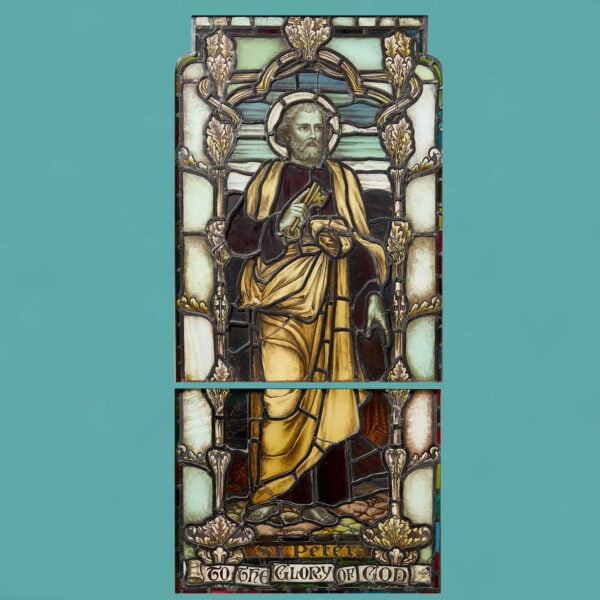 Large Antique Stained Glass Window Depicting St. Peter