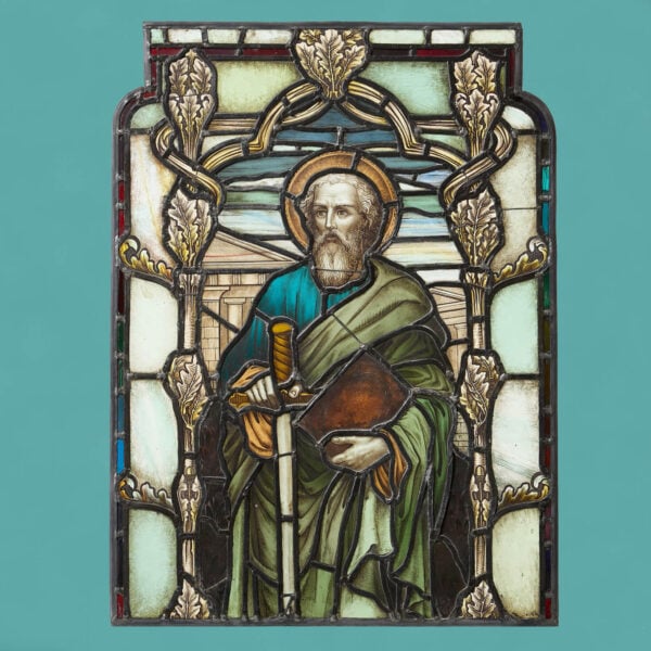 Large Antique Stained Glass Window Depicting St. Paul