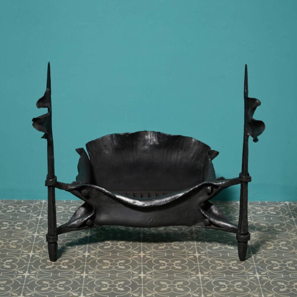 Reclaimed Hand forged Wrought Iron Fire Basket With Flags