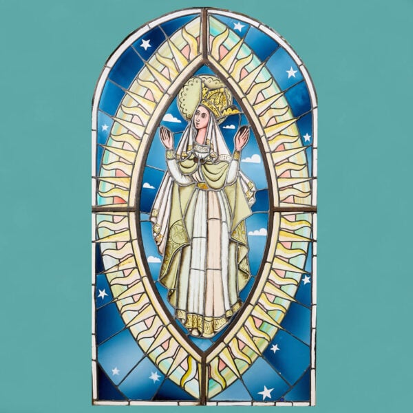 Large 20th Century Arched Religious Stained Glass Window