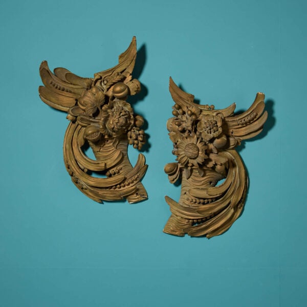 A Pair of 19th Century Hand Carved Gilt Wood Cornucopias