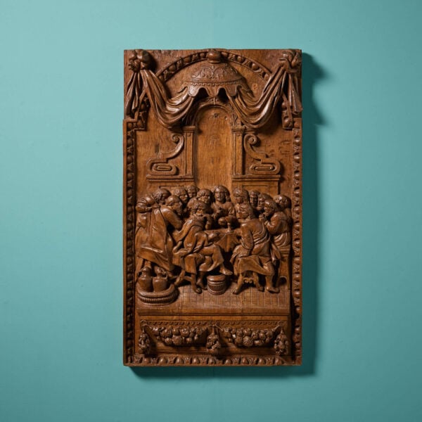 Large Antique Italian Oak Carving Depicting the Last Supper