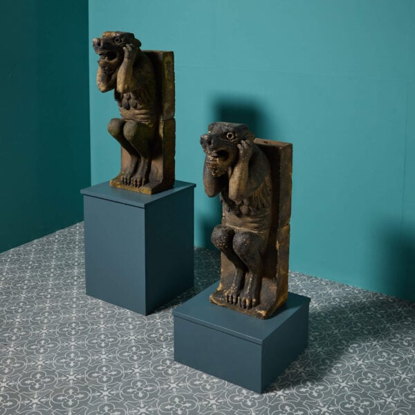Pair Of 19th Century Buff Terracotta Gargoyles