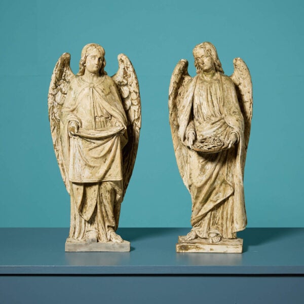 Pair of Antique 19th Century Carved Limewood Angels