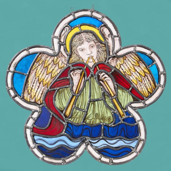 Shaped Ecclesiastical Stained Glass Panel Depicting an Angel