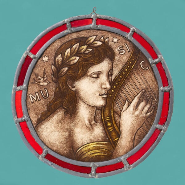 Arts & Crafts Stained Glass Roundel Emblematic of Music