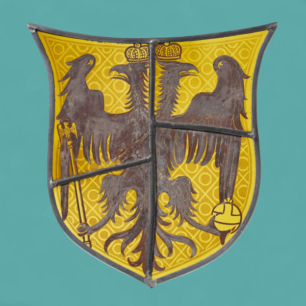 19th Century Stained Glass Shield with Double Headed Eagle