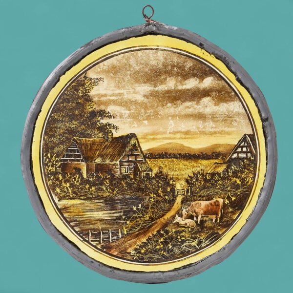 Antique English Countryside Stained Glass Roundel