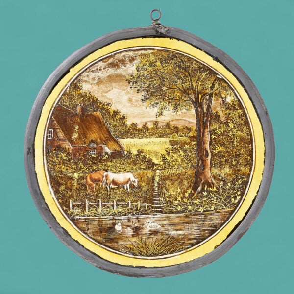 Antique Victorian Countryside Stained Glass Roundel