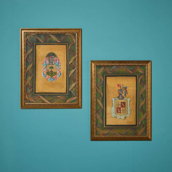 Pair of Oil Paintings Depicting Heraldic Family Coats Of Arms