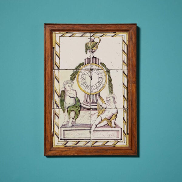 18th Century Polychrome Delft Tile Clock With Cherubs