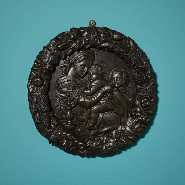 19th Century Bronze Roundel of La Madonna Della Sedia After Raphael