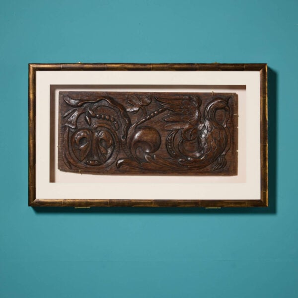 17th Century Flemish Hand Carved Oak Panel Depicting A Cockatrice