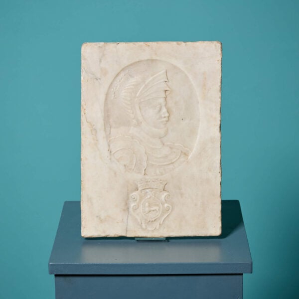 19th Century Carrara Marble Bas-Relief Plaque of Knight