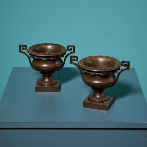 A Pair Of 19th Century Bronze Tazza Urns