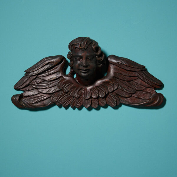 19th Century Continental Mahogany Angel Wood Carving