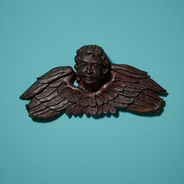 19th Century Continental Mahogany Angel Wood Carving