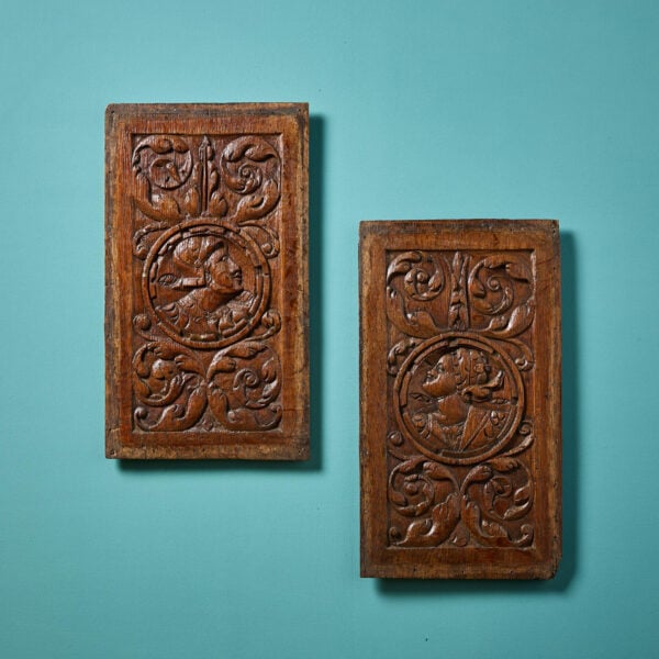 Pair of Antique Handcarved Oak Romayne-Type Wall Hanging Panels