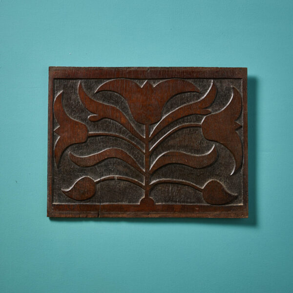 Antique Decorative Floral Oak Wall Panel