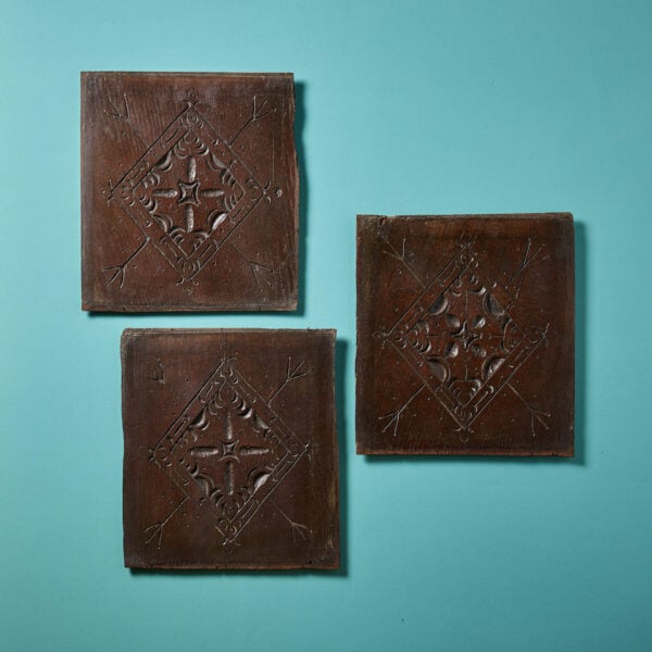 Set of 3 Antique Oak Coffer Wall Panels