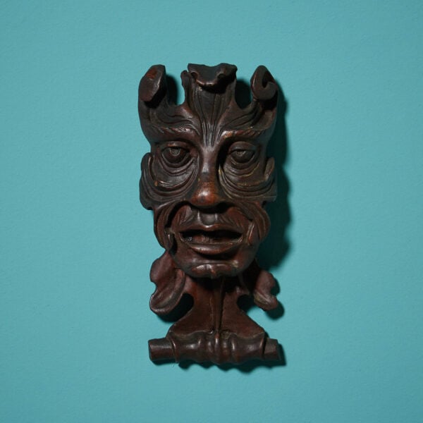 19th Century Continental Mahogany Green Man Grotesque Wood Carving