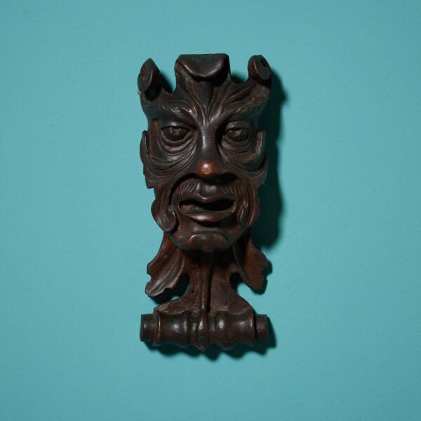 19th Century Continental Mahogany Green Man Grotesque Wood Carving