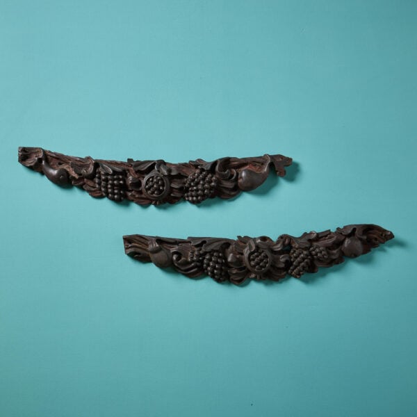 Pair of 19th Century Mahogany Fruiting Foliage Swag Carvings