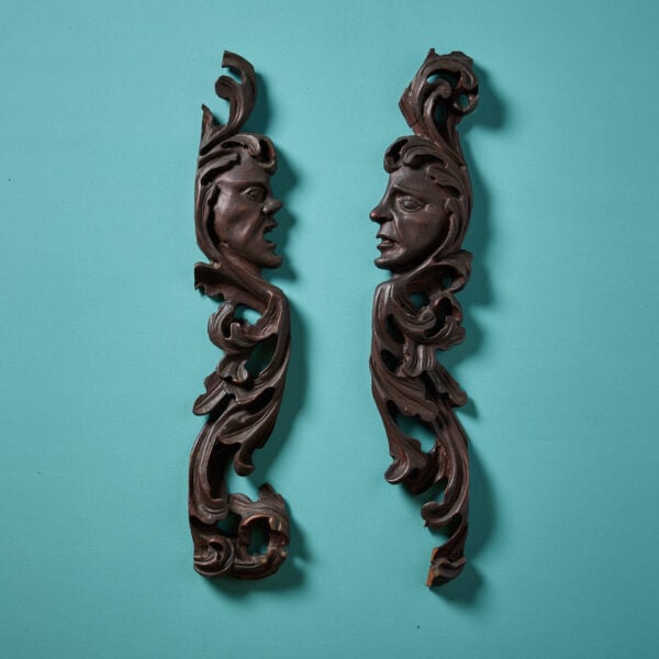Pair of Antique Continental Mahogany Carvings