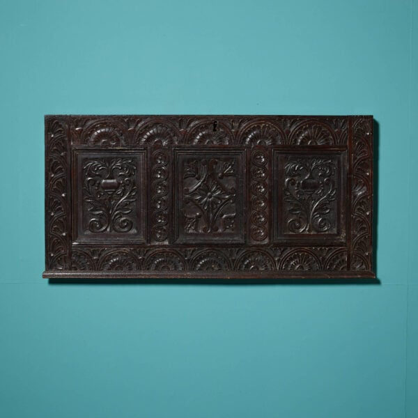 17th Century Hand Carved English Oak Garden Themed Wall Panel