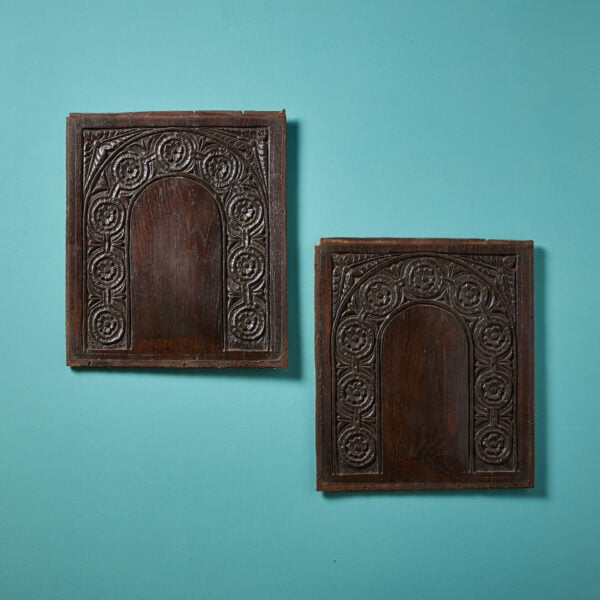 Pair of 17th Century Hand Carved Oak Floral Archway Panels