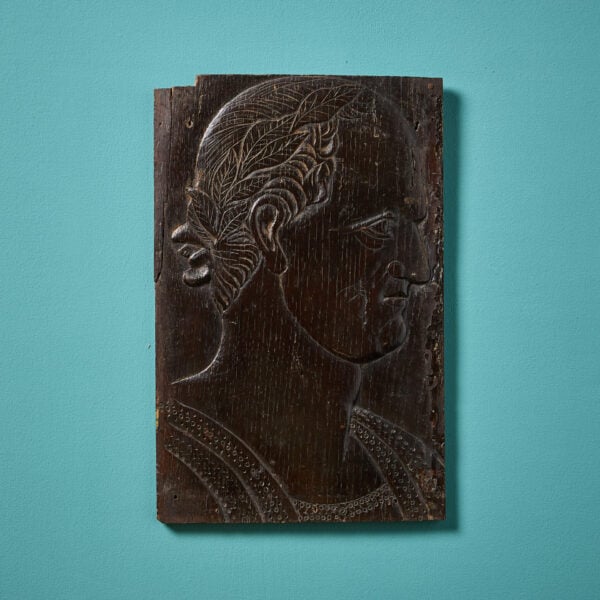 17th Century Carved Oak Panel of an Emperor