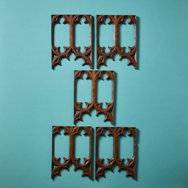 Set of 5 Antique Gothic Style Openwork Tracery Decorations