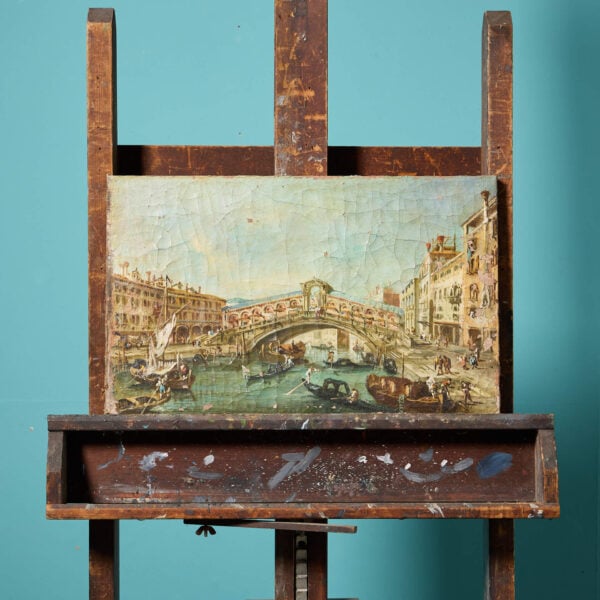 19th Century Oil Painting of The Rialto Bridge Venice Grand Canal After Francesco Guardi (1712 - 1793)