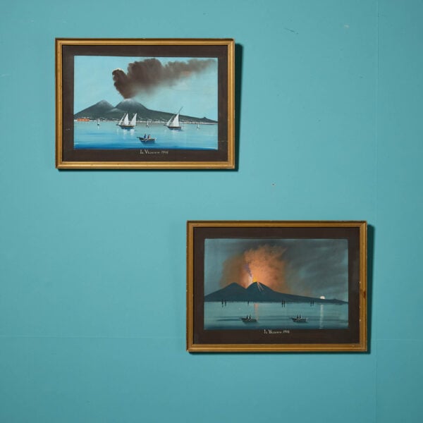 Pair of Watercolour Paintings Depicting The 1906 Mt. Vesuvius Eruption