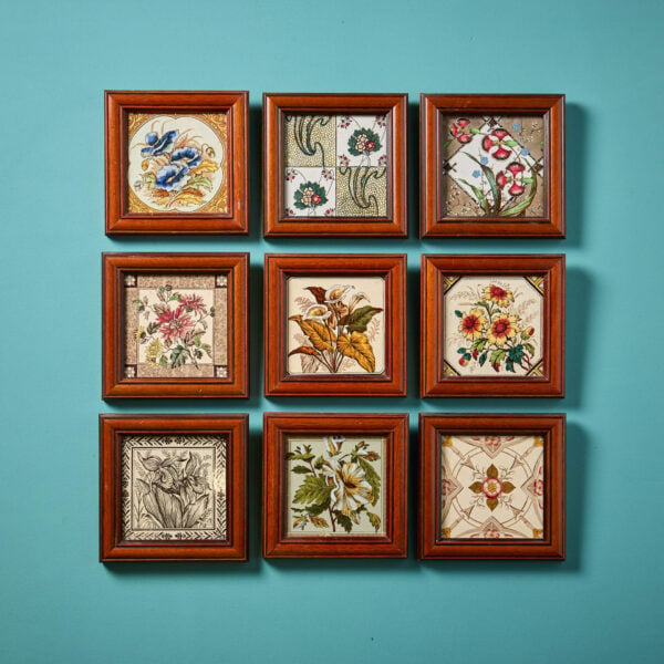 Set of 9 English 19th Century & Later Framed Antique Floral Tiles