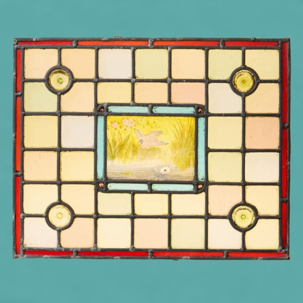 Victorian Stained Glass Window Panel with Riverside Scene