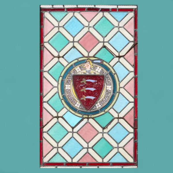 Large Antique English Stained Glass Window with Armorial Roundel
