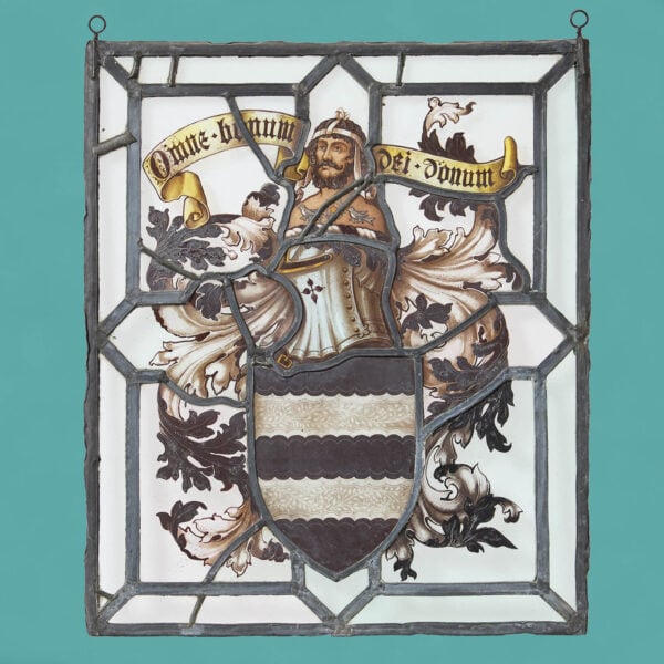 19th Century Heraldic Stained Glass Window ‘Omne Bonum Dei Donum’
