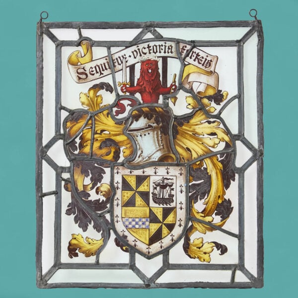 19th Century Heraldic Stained Glass Window ‘Sequitur Victoria Fortis’