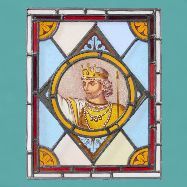 19th Century Stained Glass Panel of a King