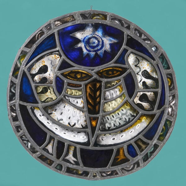 Large Surrealist Style 20th Century Stained Glass Roundel