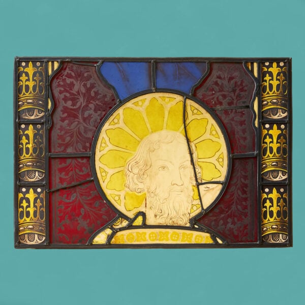 Antique Stained Glass Panel Depicting a Saint