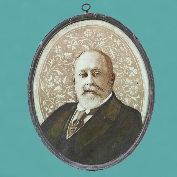 Antique English Stained Glass Window Hanging of Edward VII