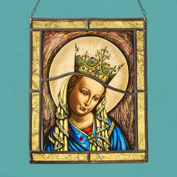 Antique Stained Glass Window Hanging Depicting the Virgin Mary